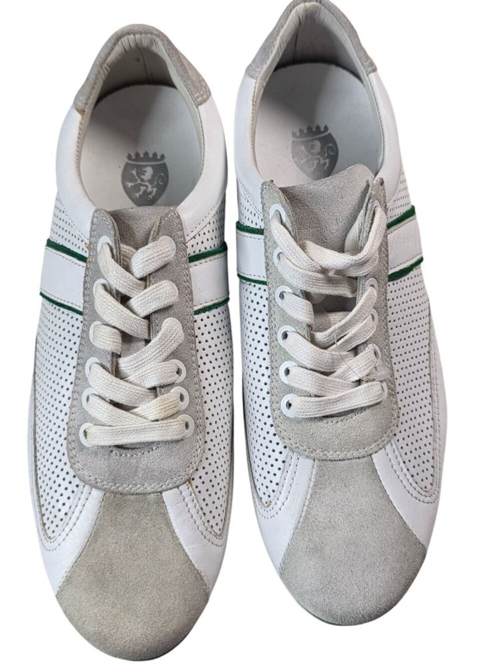 RB Italia White & Gray Leather Perforated Sneakers With Green Stripe Size 40
